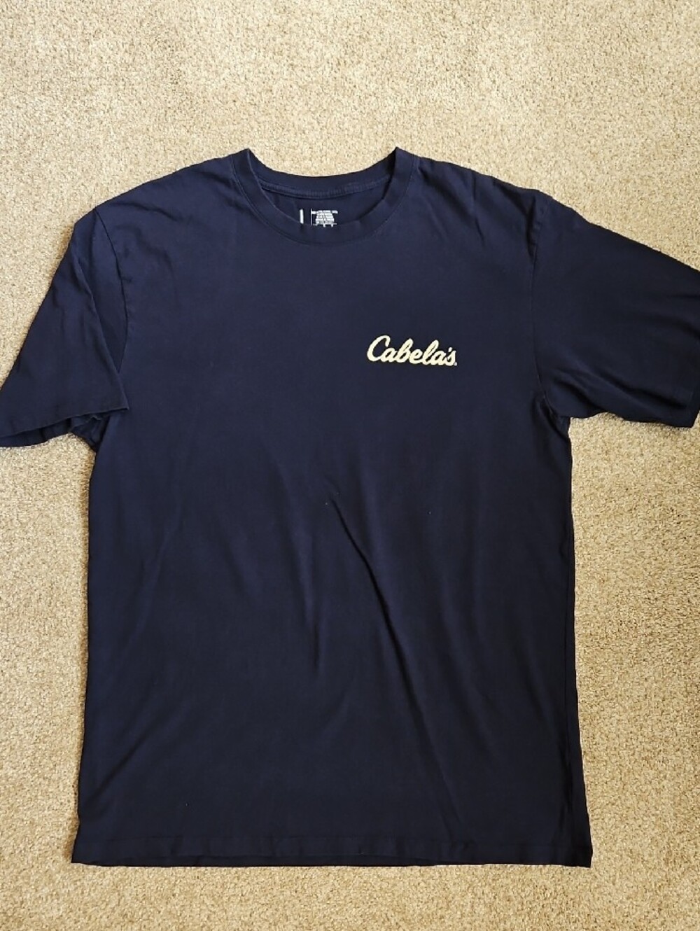 Cabela's Size L Men's Navy Tee with Sunset Deer Graphic On Back - Picture 3 of 12
